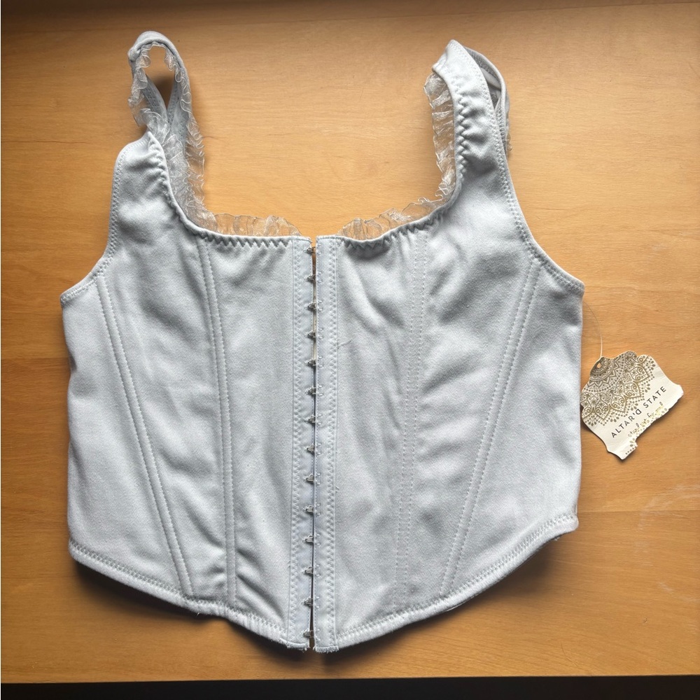 Baby Blue Lace-Trim Corset Top